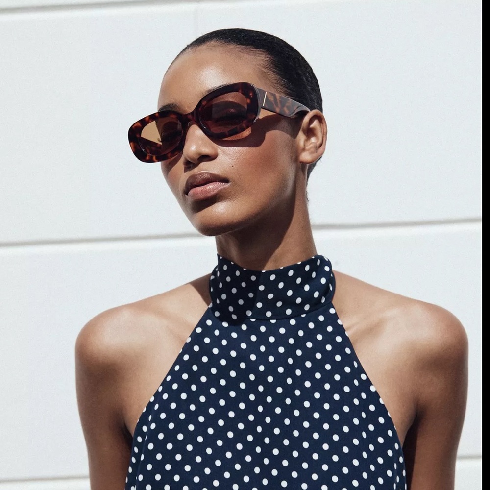 NWT Zara Women’s Polka Dot Midi Halter Dress Blue & White Belted XS 3555 - Picture 2 of 12
